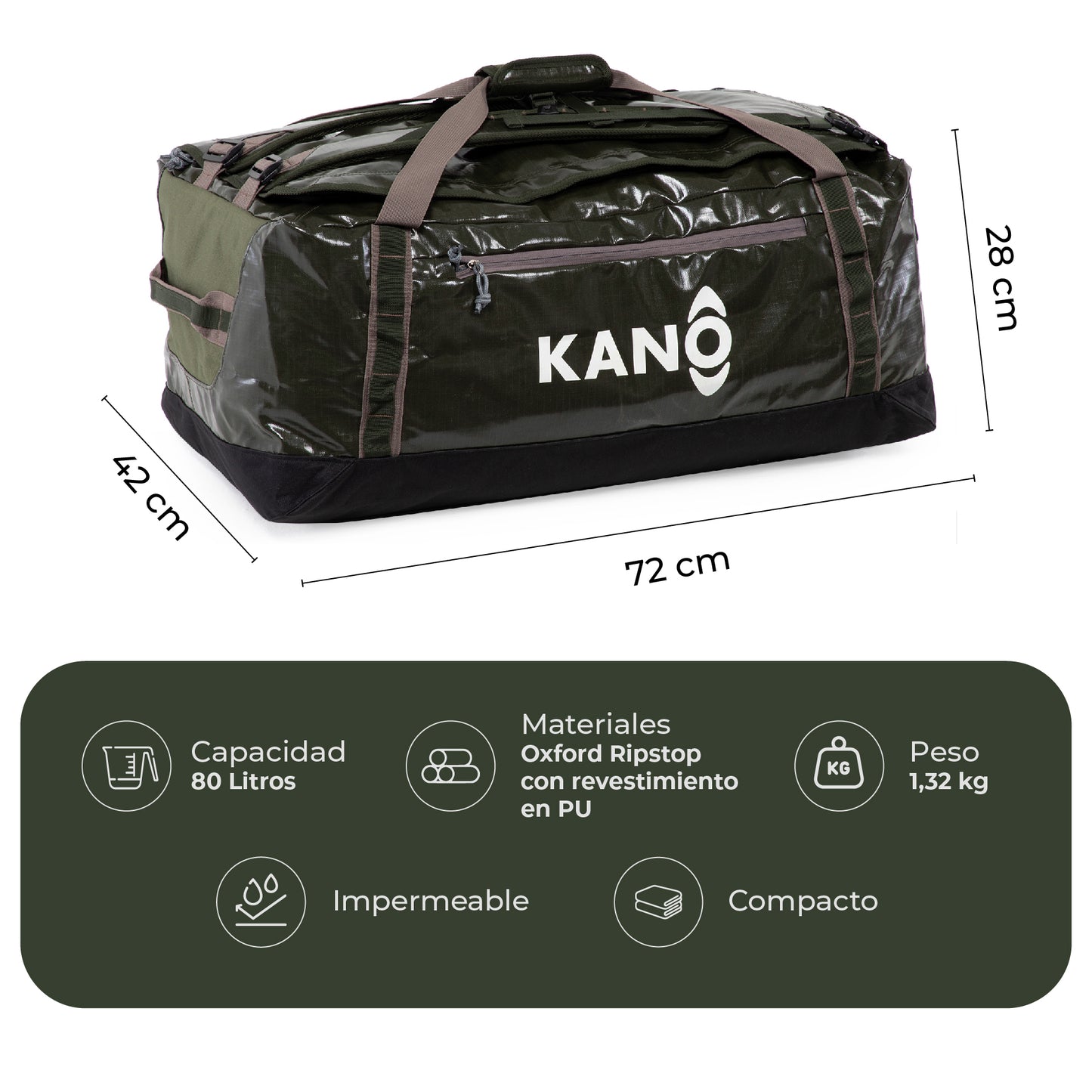 Bolso Mochila Impermeable 80L Roy Verde