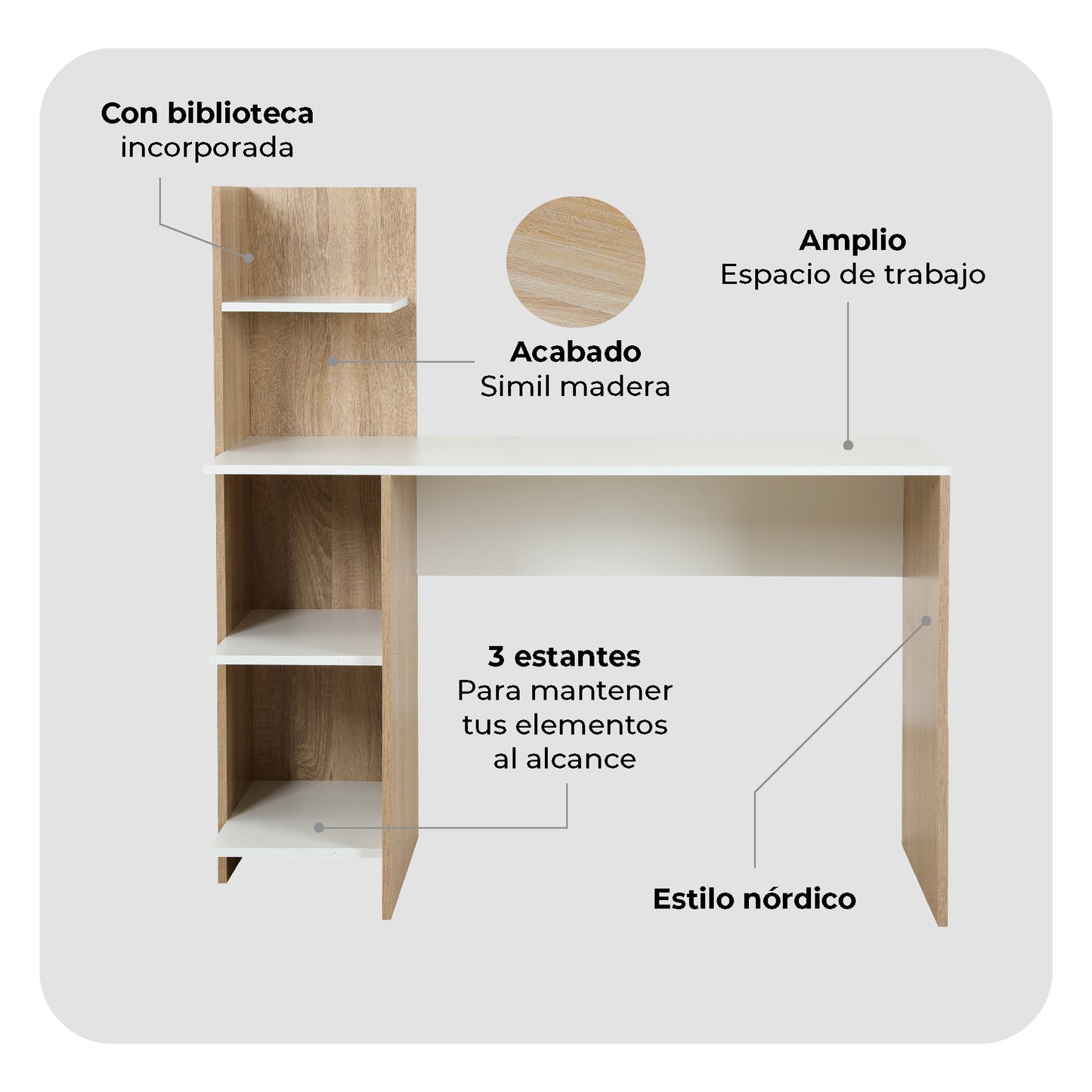 Escritorio con Biblioteca Blanco y Marrón Maple