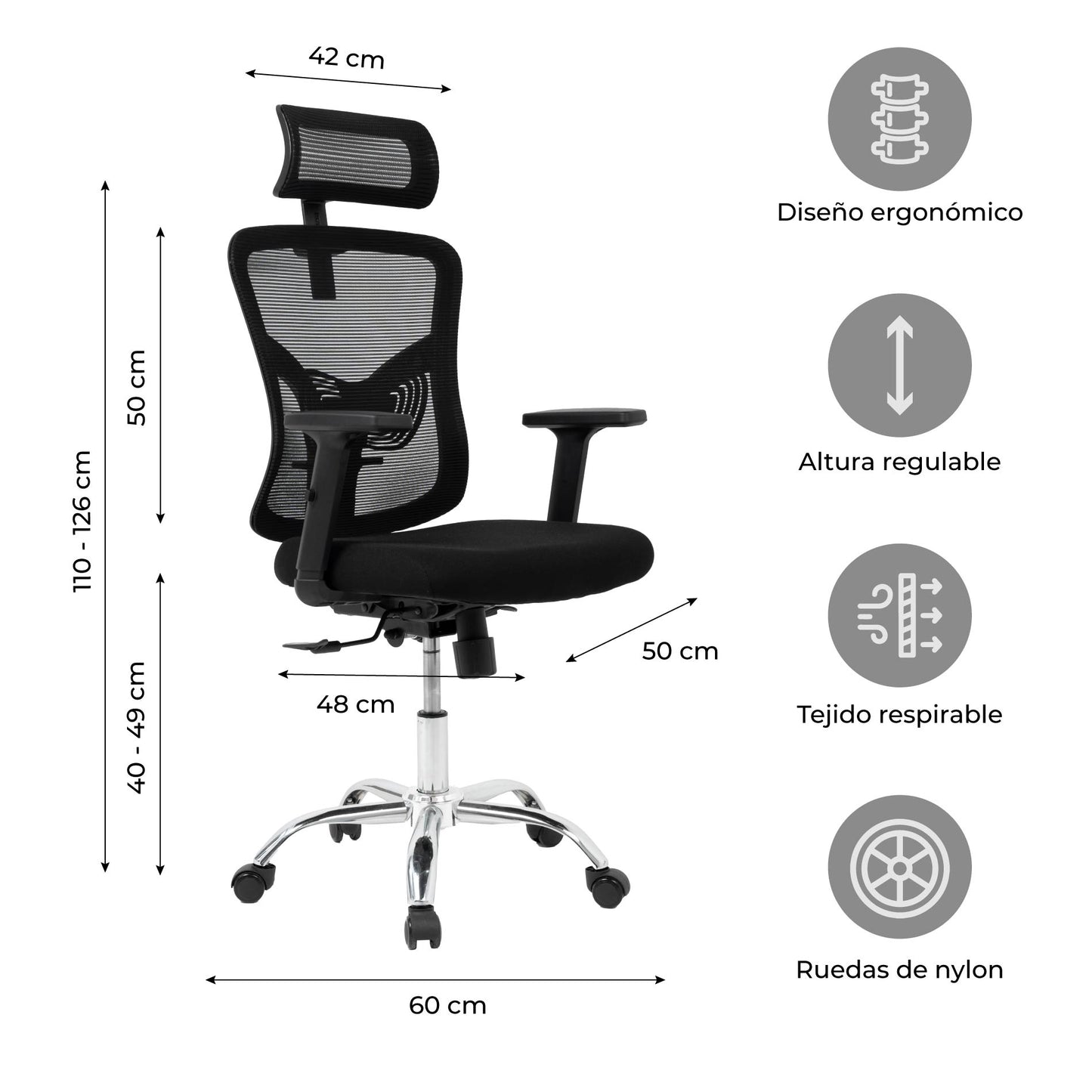 Silla de Escritorio Ergonómica Ankara Silver