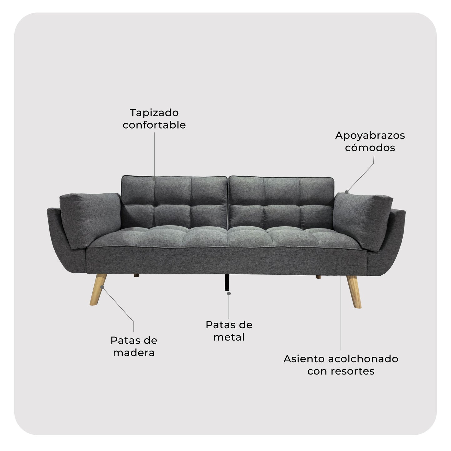 Sofá Cama 3 Cuerpos Buher Gris
