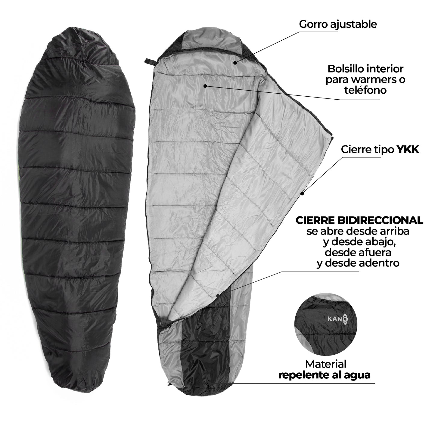Bolsa de Dormir 0 / 5 / 15° El Plomo Gris