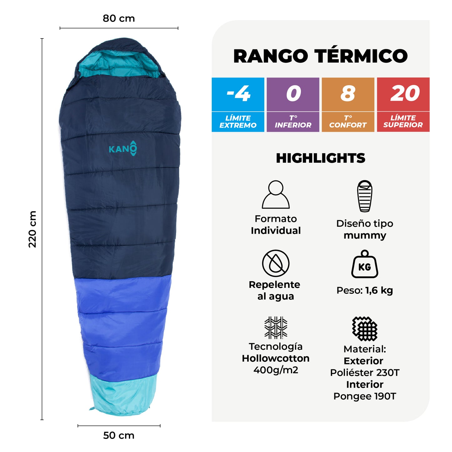 Bolsa de Dormir -4 / 0 / 8°C Aconcagua Azul