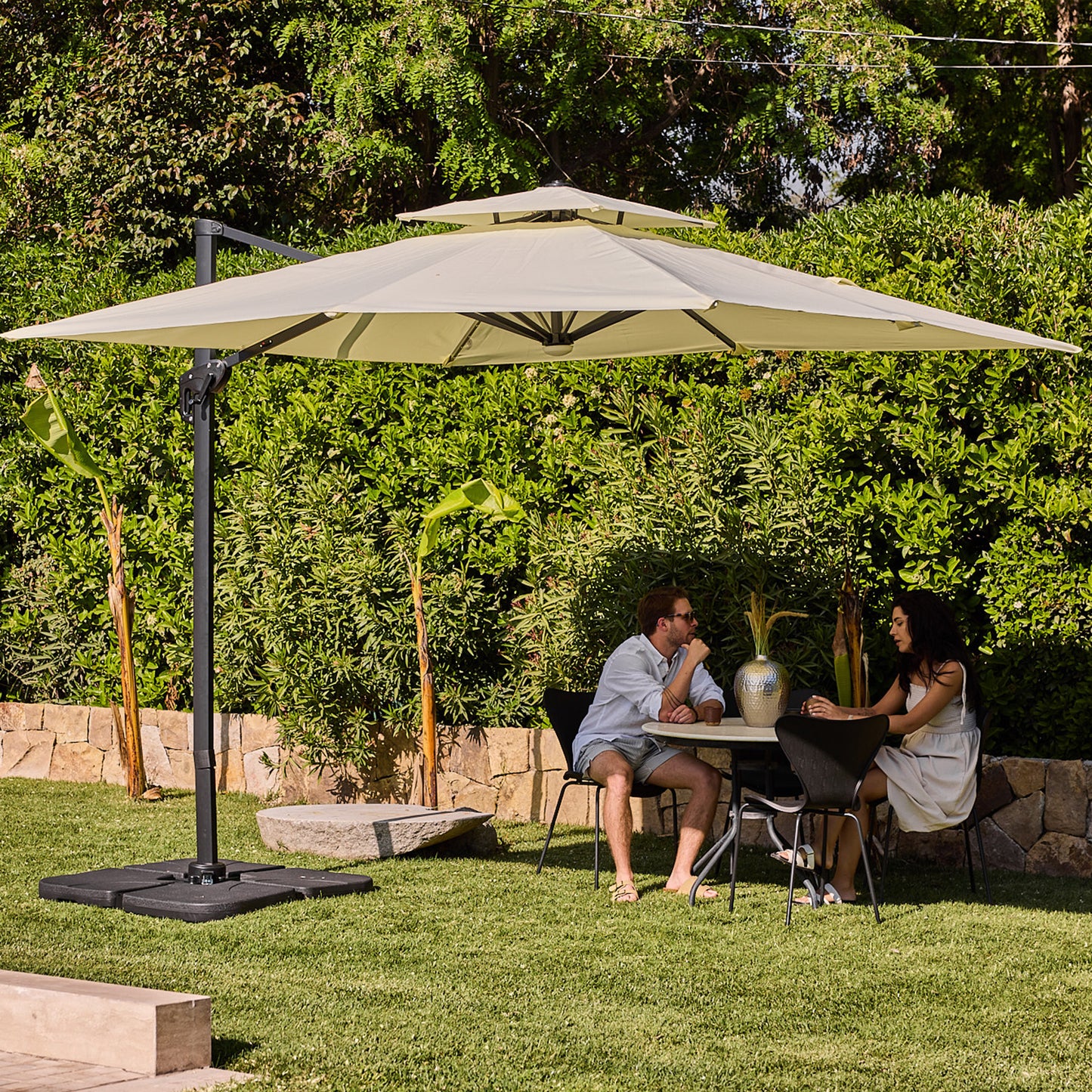 Sombrilla Bright Night Con Luces Crema