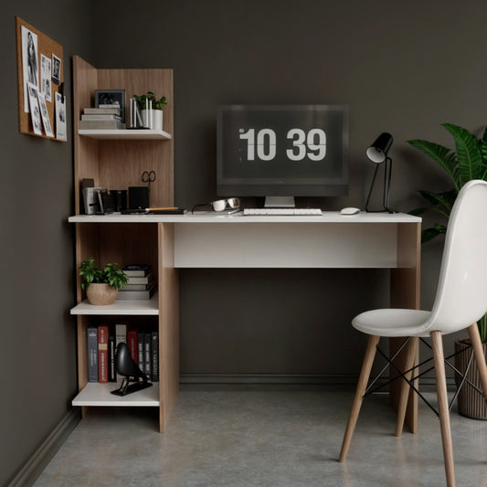 Escritorio con Biblioteca Blanco y Marrón Maple