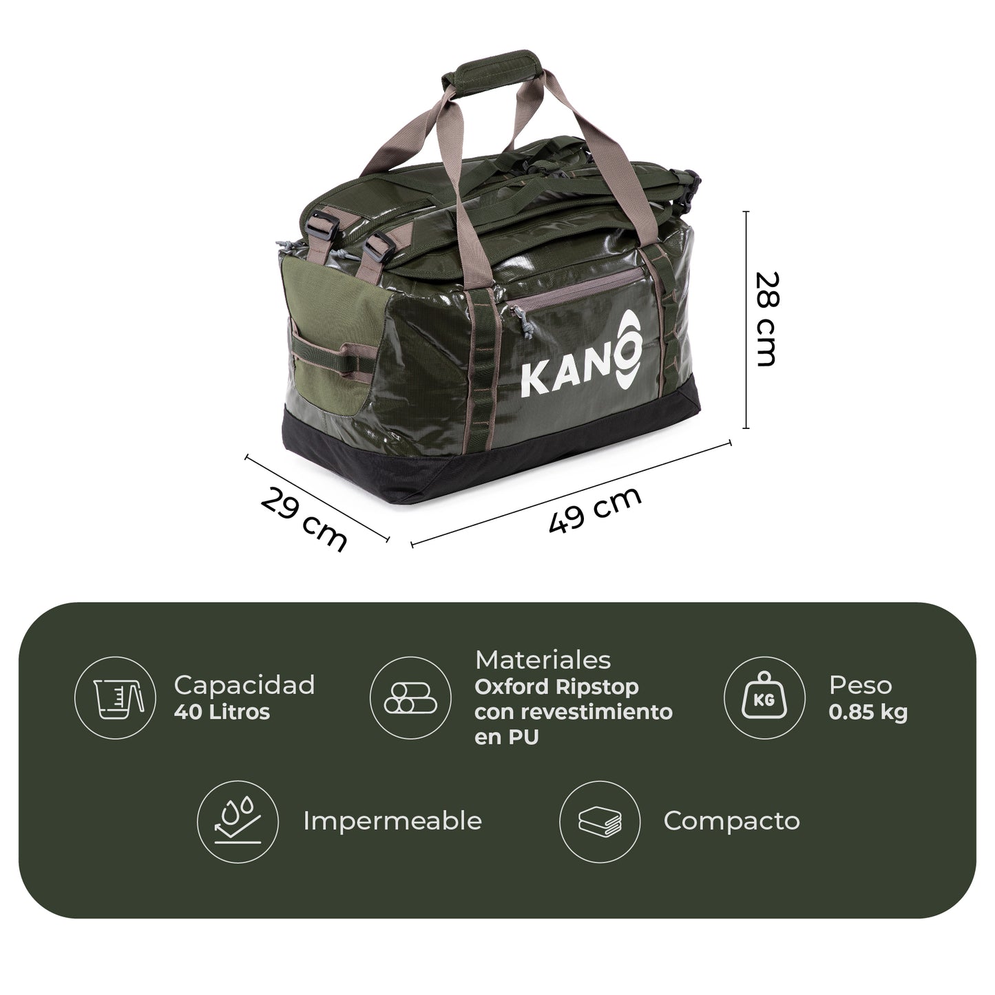 Bolso Mochila Impermeable 40L Darwin Verde