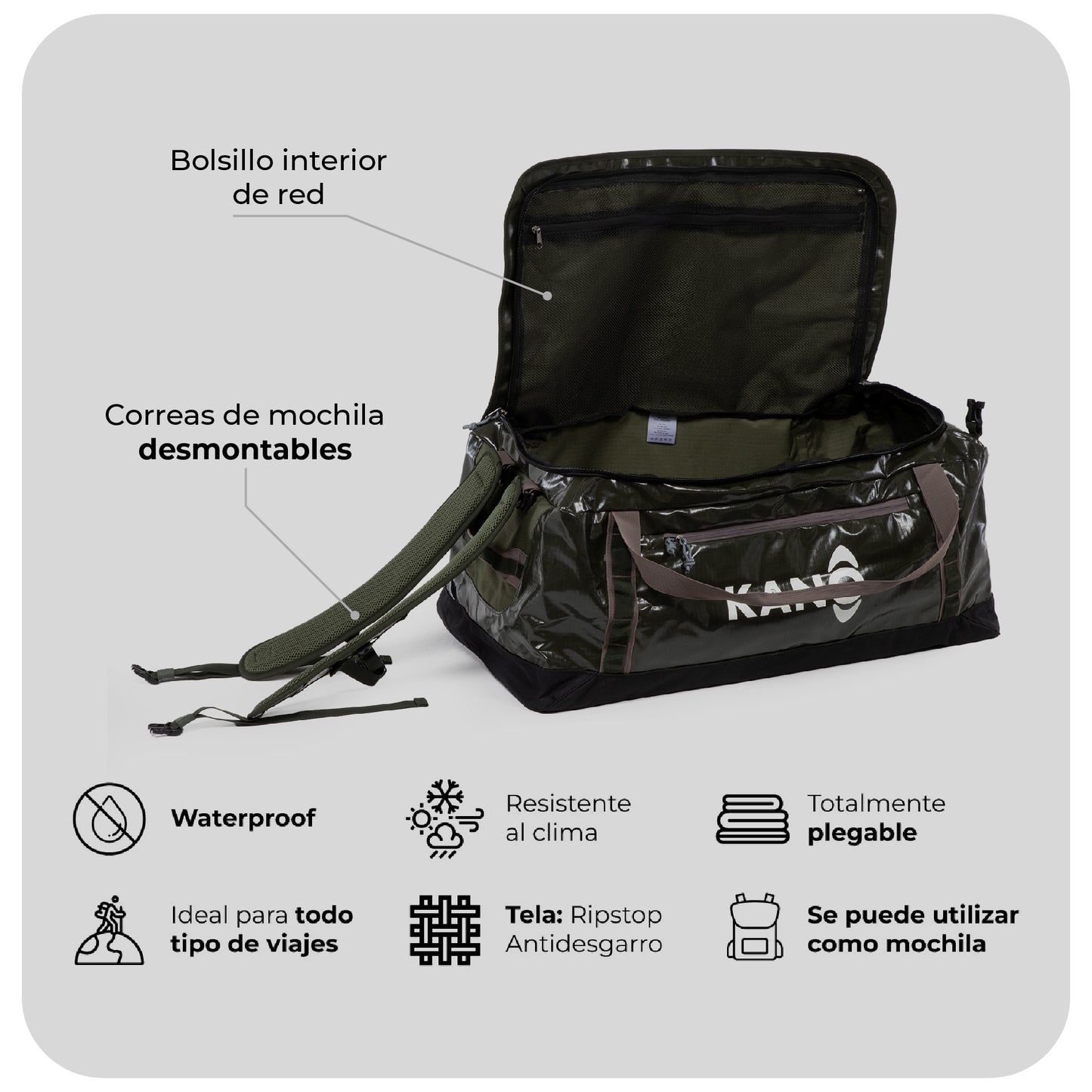 Bolso Mochila Impermeable 80L Roy Verde