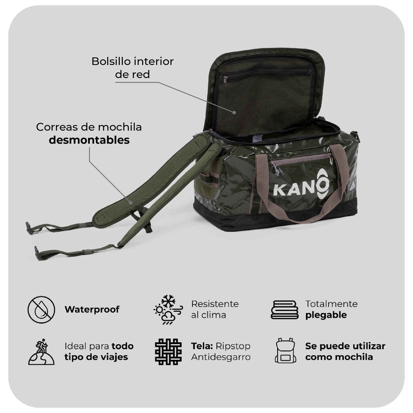 Bolso Mochila Impermeable 40L Darwin Verde