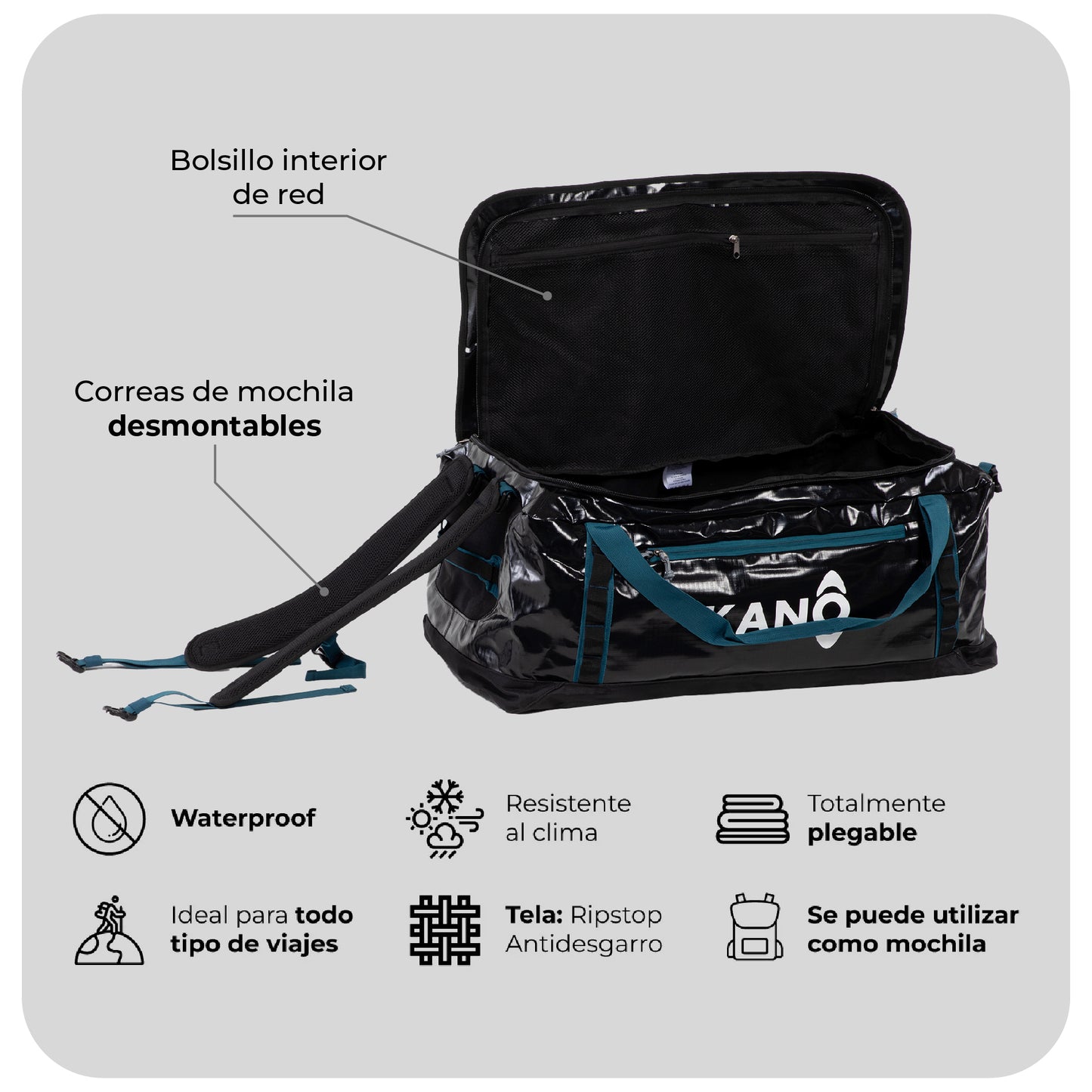 Bolso Mochila Impermeable 80L Roy Black