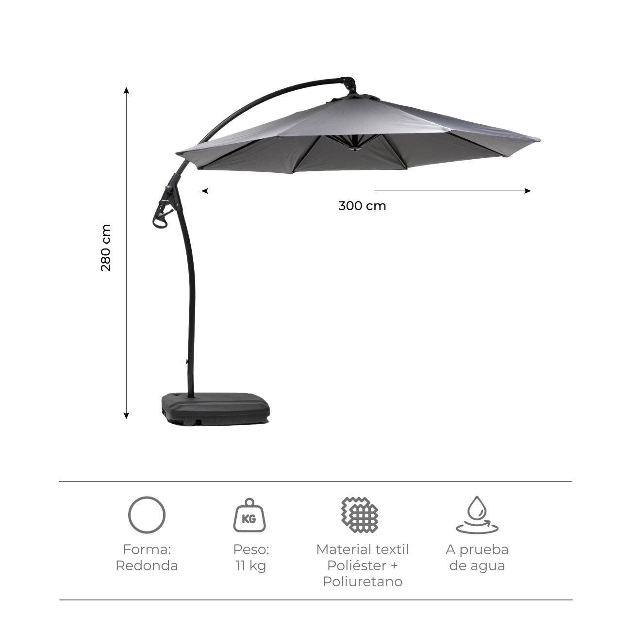 Sombrilla Lateral Con Base Grafito