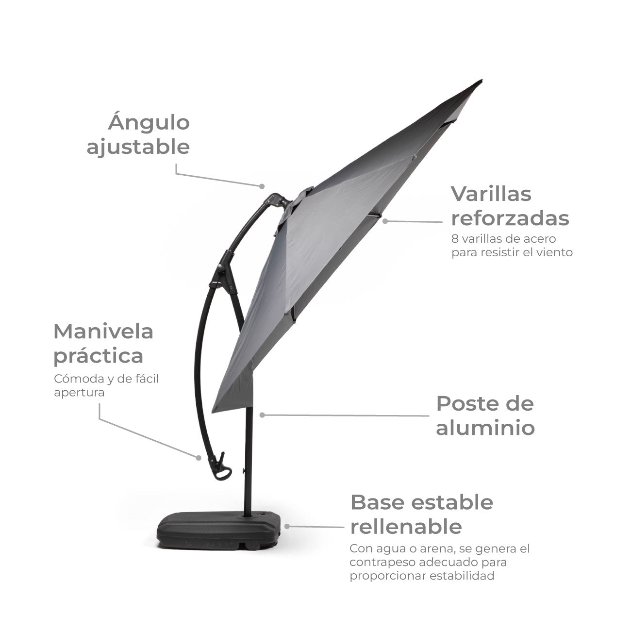 Sombrilla Lateral Con Base Grafito