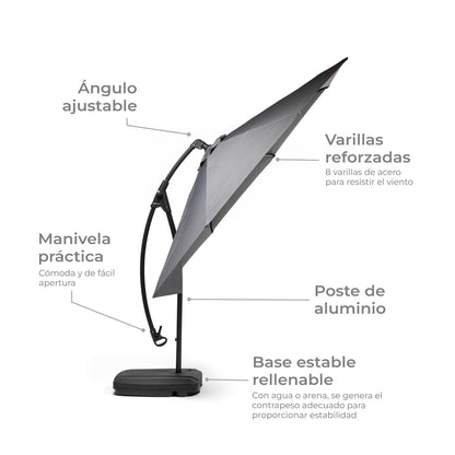 Sombrilla Lateral Con Base Grafito