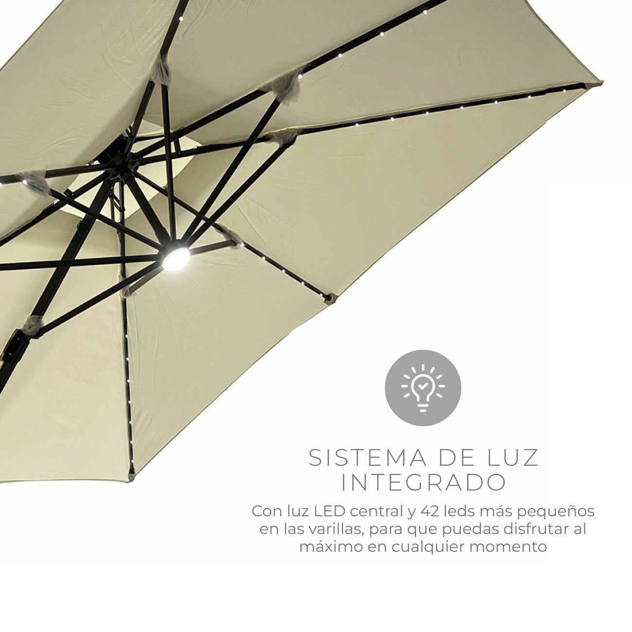 Sombrilla Bright Night Con Luces Crema