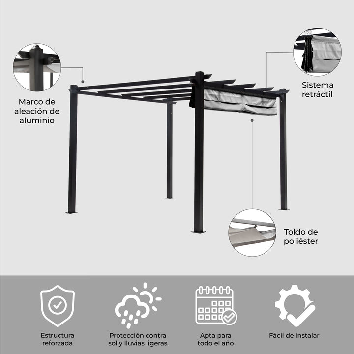 Pérgola Grey Shelter Retráctil 3x3