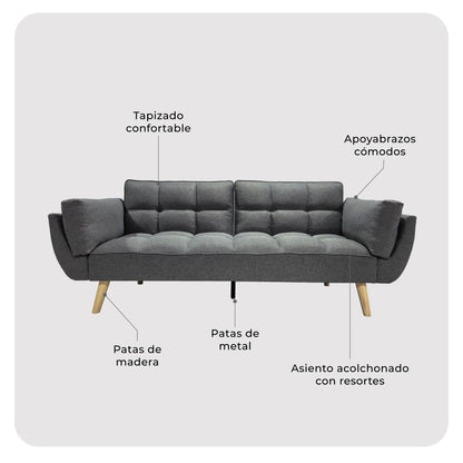 Sofá Cama 3 Cuerpos Buher Gris