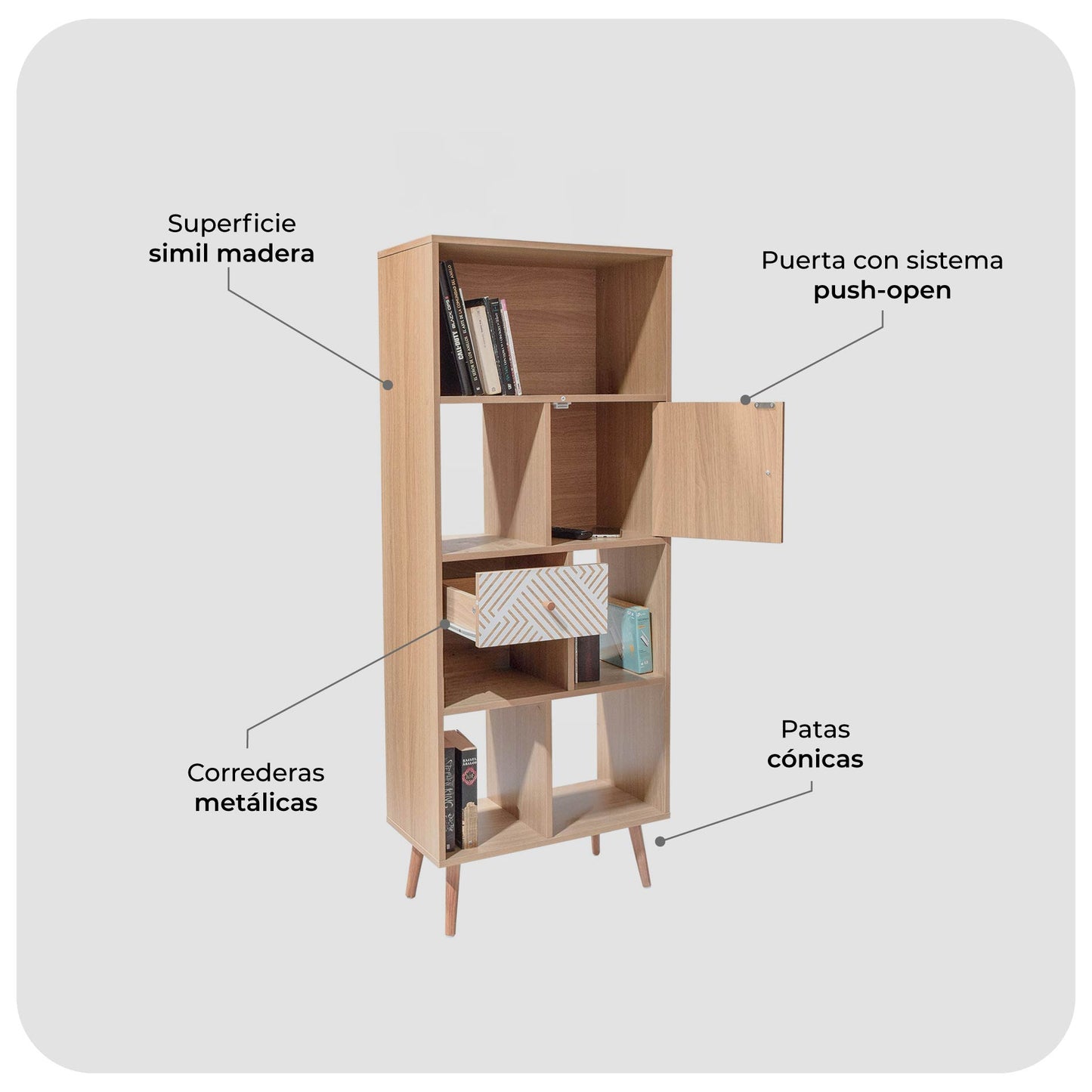 Biblioteca Bukler con Puerta y Cajón