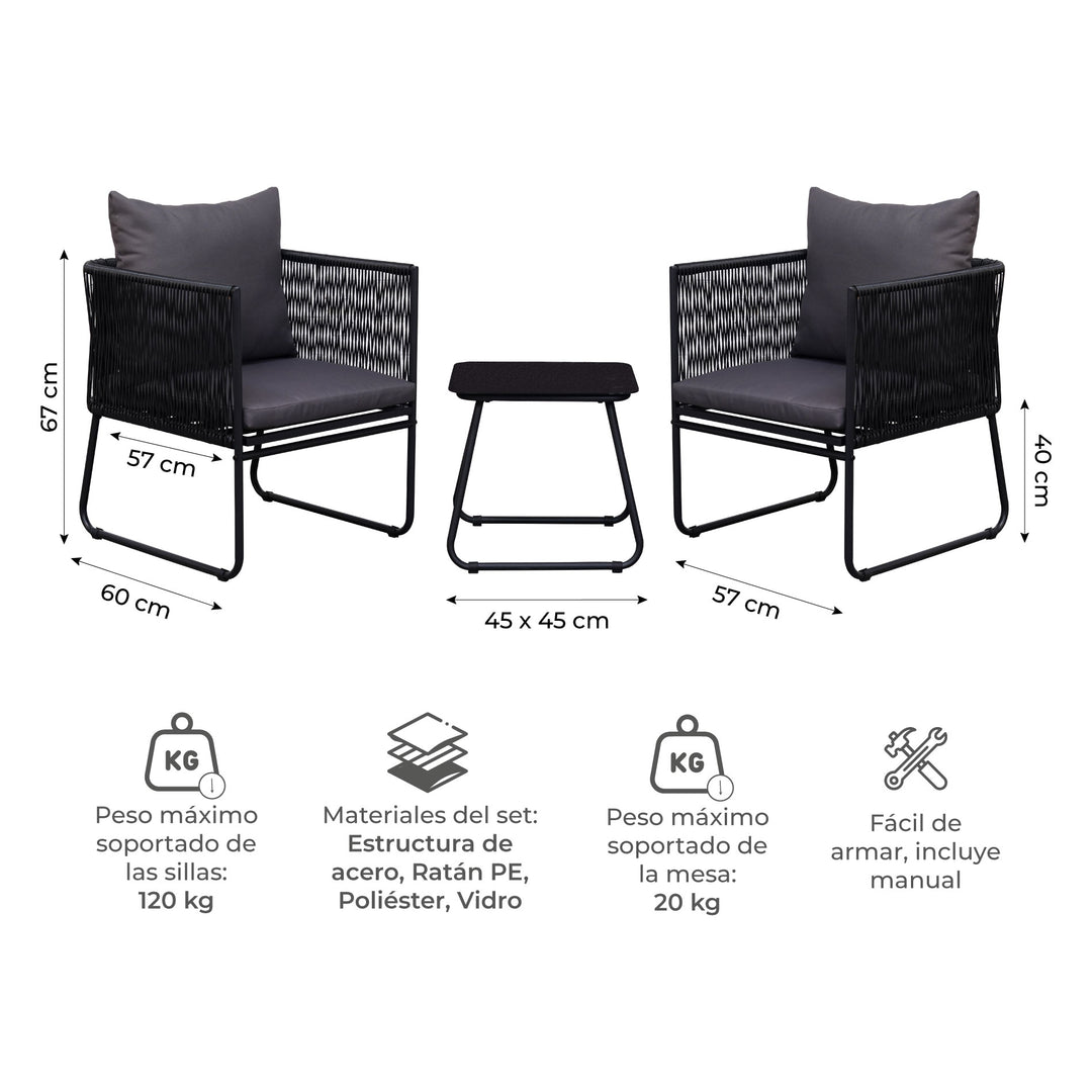 Set Exterior de Sillas y Mesa Kiri