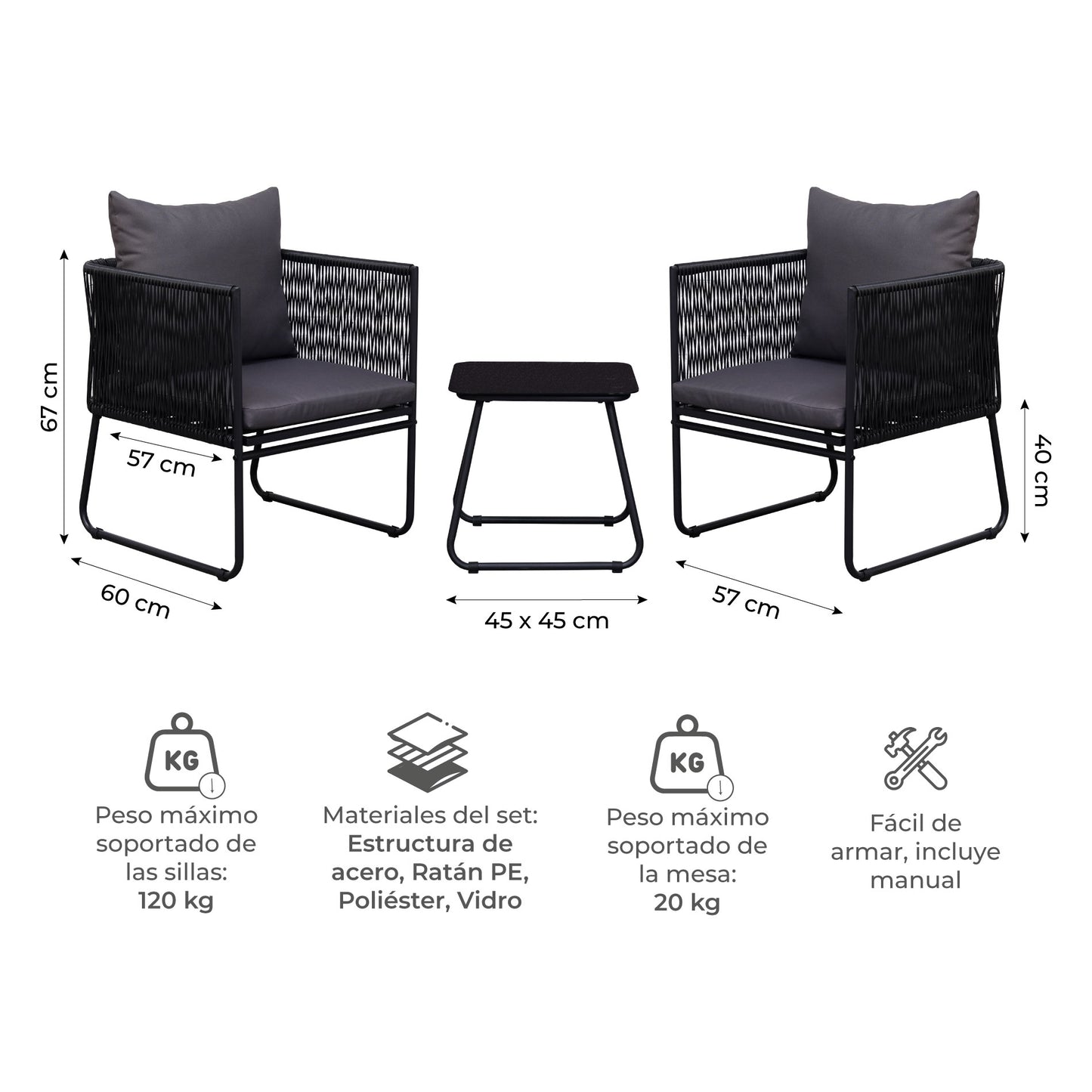 Set Exterior de Sillas y Mesa Kiri