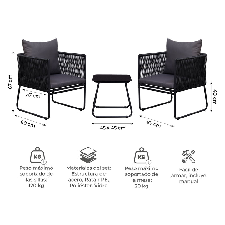 Set Exterior de Sillas y Mesa Kiri