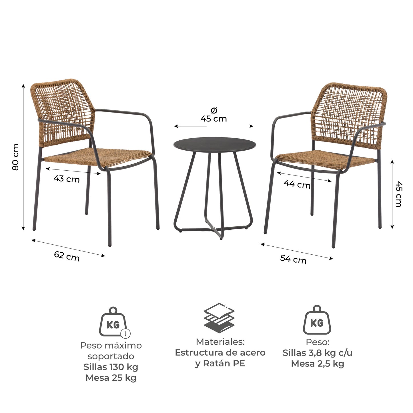 Set Exterior de Mesa y Sillas Luan