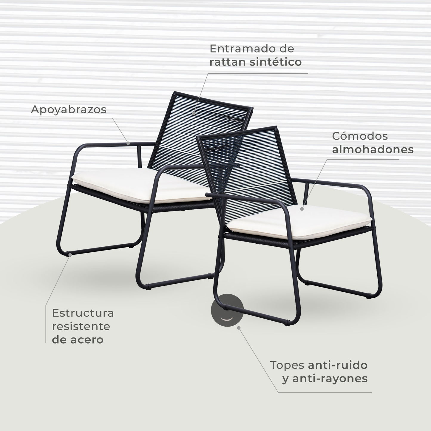 Set Exterior de Sillón Sillas y Mesa Ruko