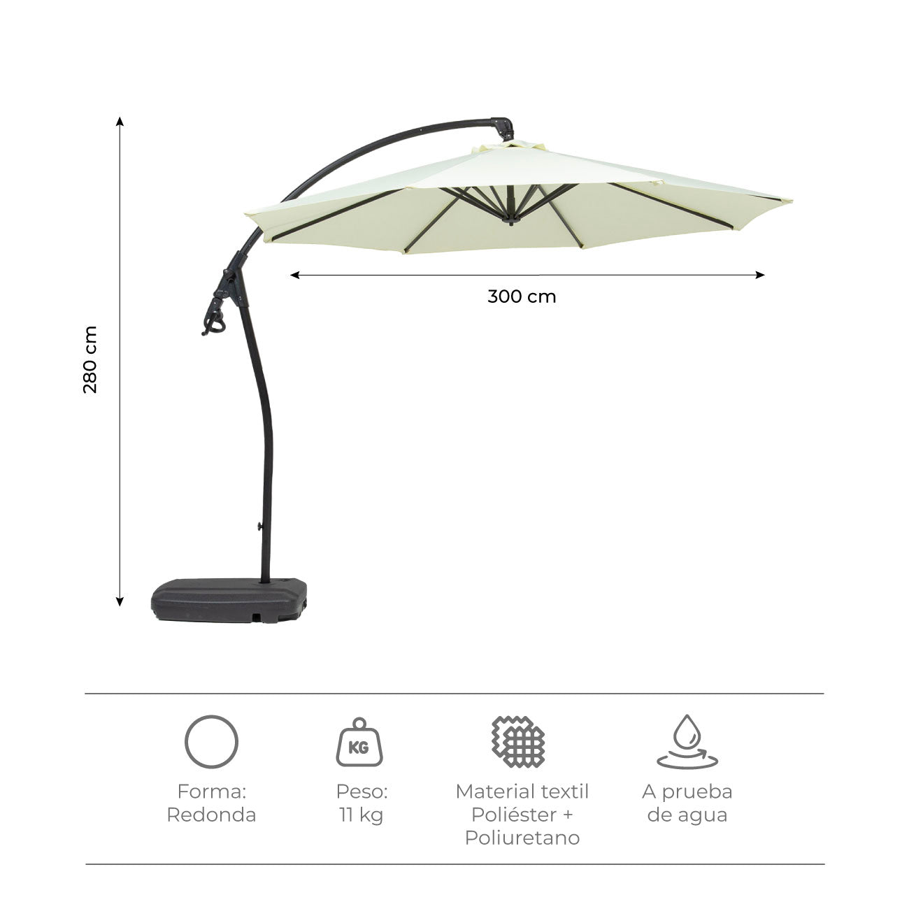 Sombrilla Lateral Con Base Beige