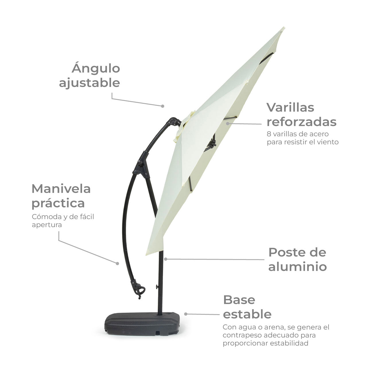 Sombrilla Lateral Con Base Beige
