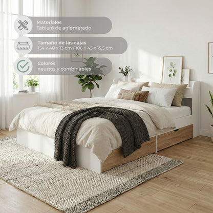 Cama de 2 Plazas Nórdica Con Cajones