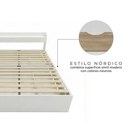 Cama de 2 Plazas Nórdica Con Cajones
