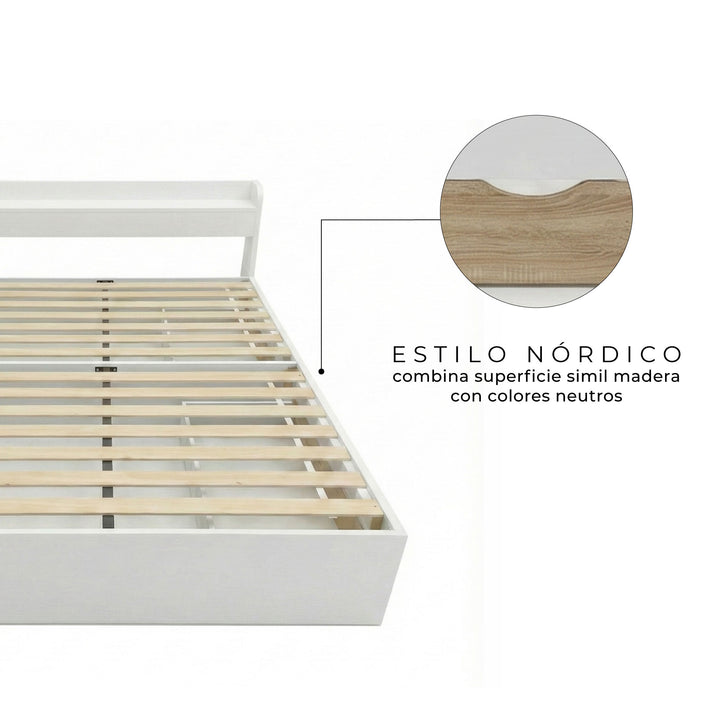 Cama de 2 Plazas Nórdica Con Cajones