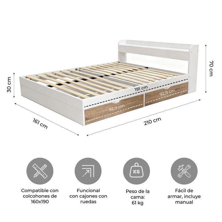 Cama Queen Nórdica con Cajones