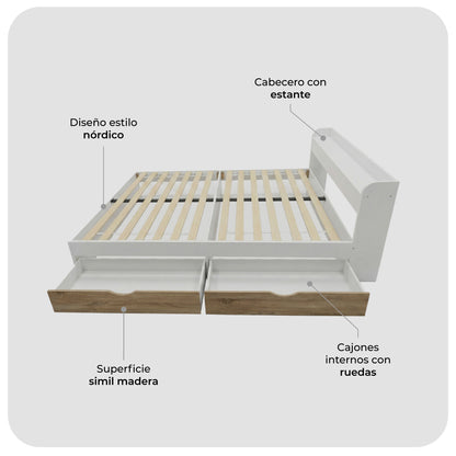 Cama Queen Nórdica con Cajones