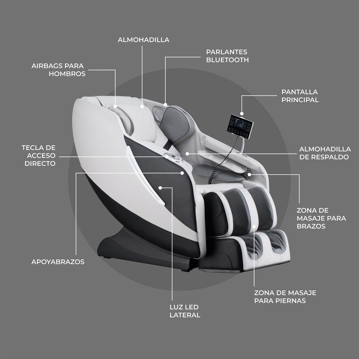 Sillón Masajeador Reclinable Zero Gravity Blanco
