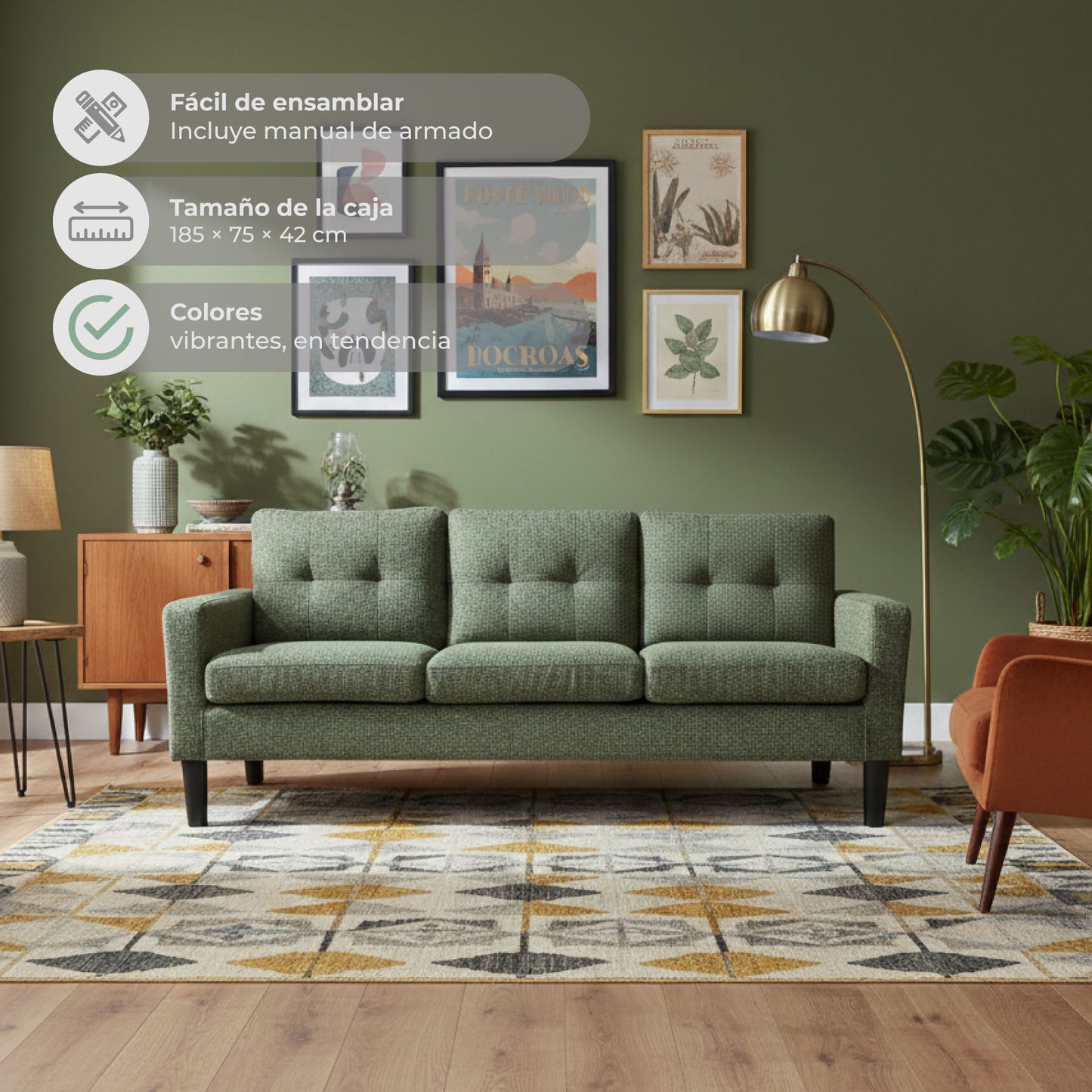 Sillón 3 Cuerpos Sutri Verde