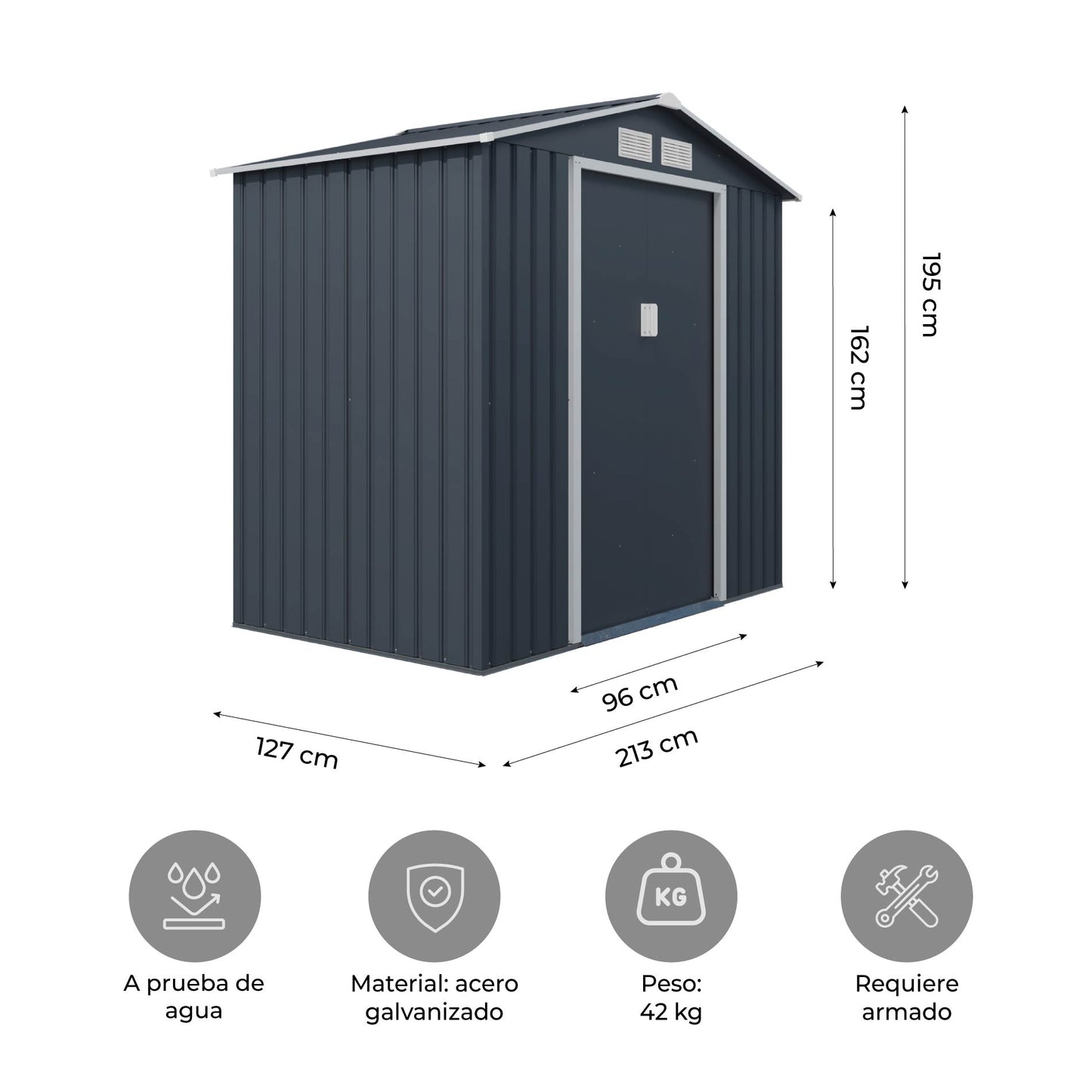 Cobertizo Armario Para Exterior Archer A 213x127x195 Cm Gris