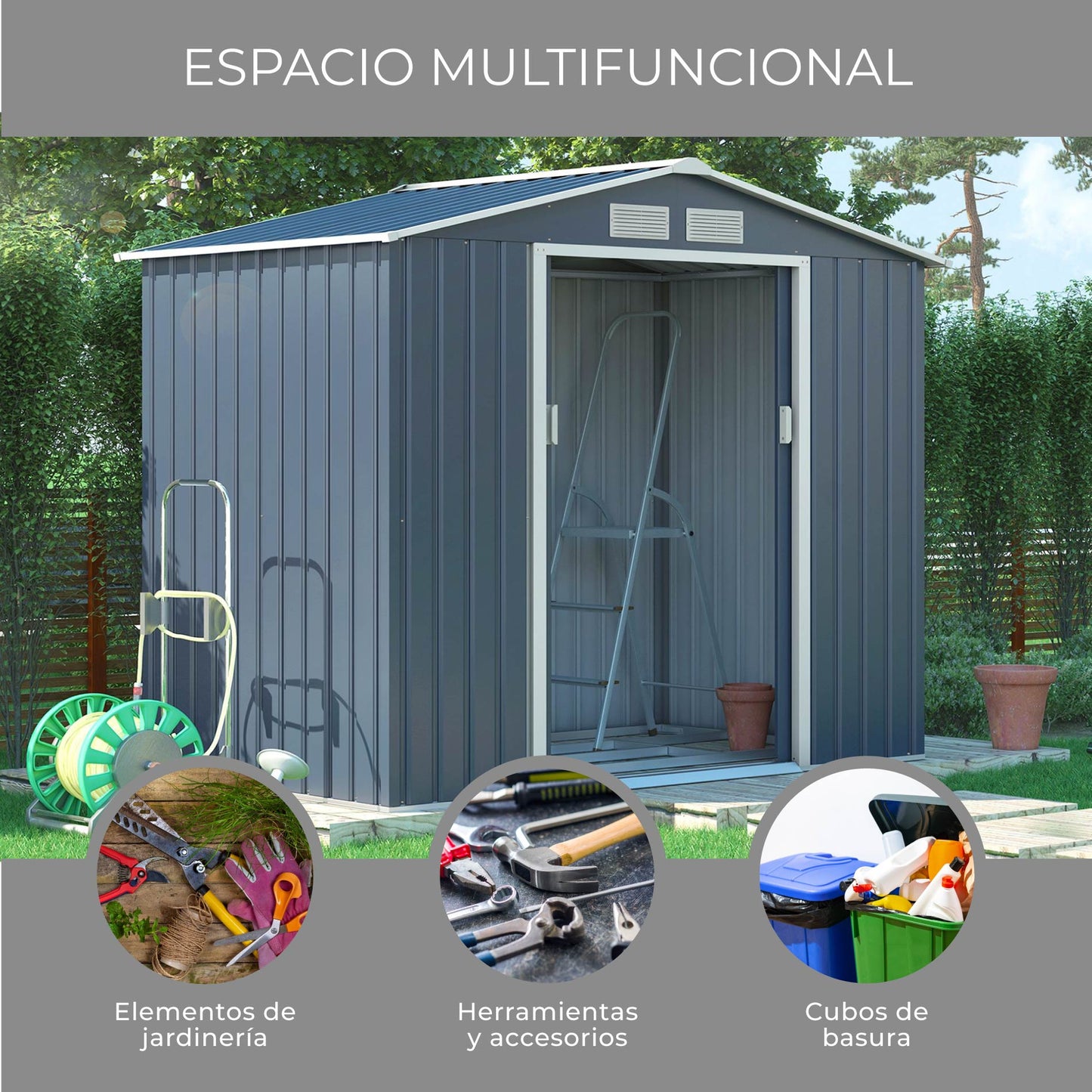 Cobertizo Armario Para Exterior Archer A 213x127x195 Cm Gris