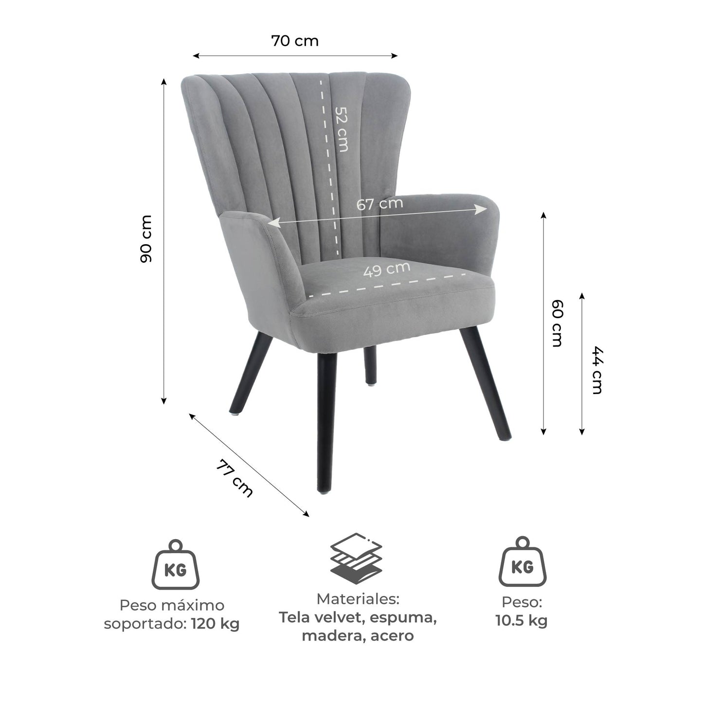 Sillón Individual Azalia Gris