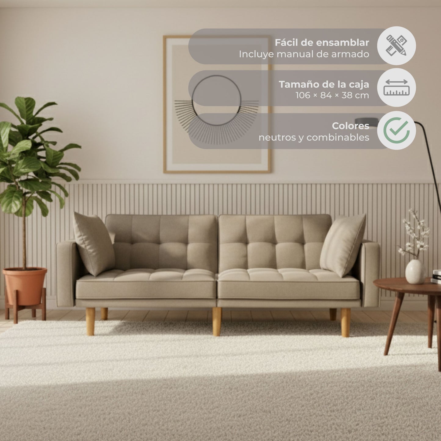 Sofá Cama 2 Cuerpos Fiano Beige