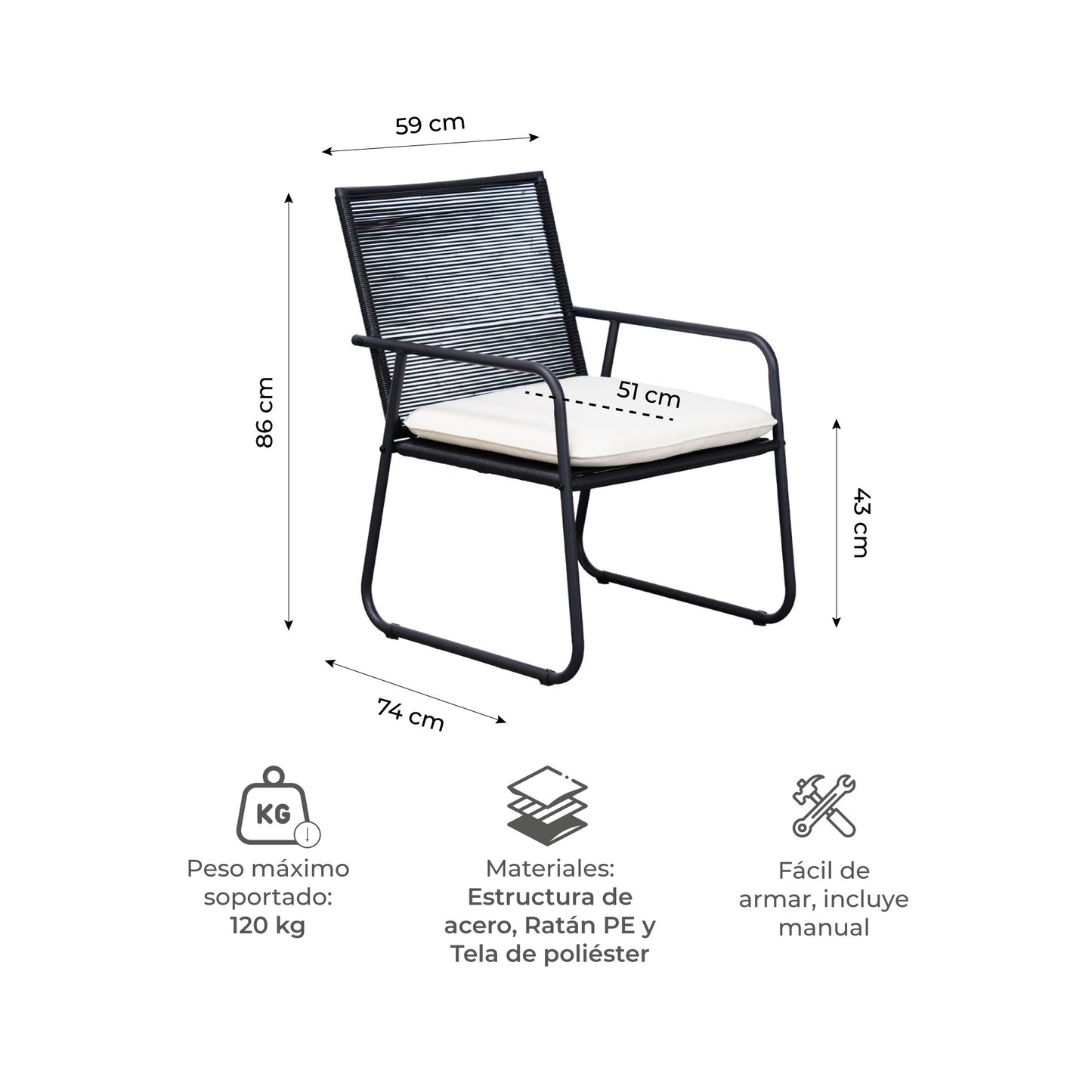 Set Exterior de Sillón Sillas y Mesa Ruko