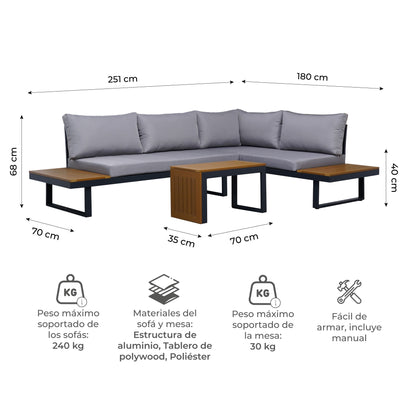 Set Exterior de Sillón en L + Mesa Saigon
