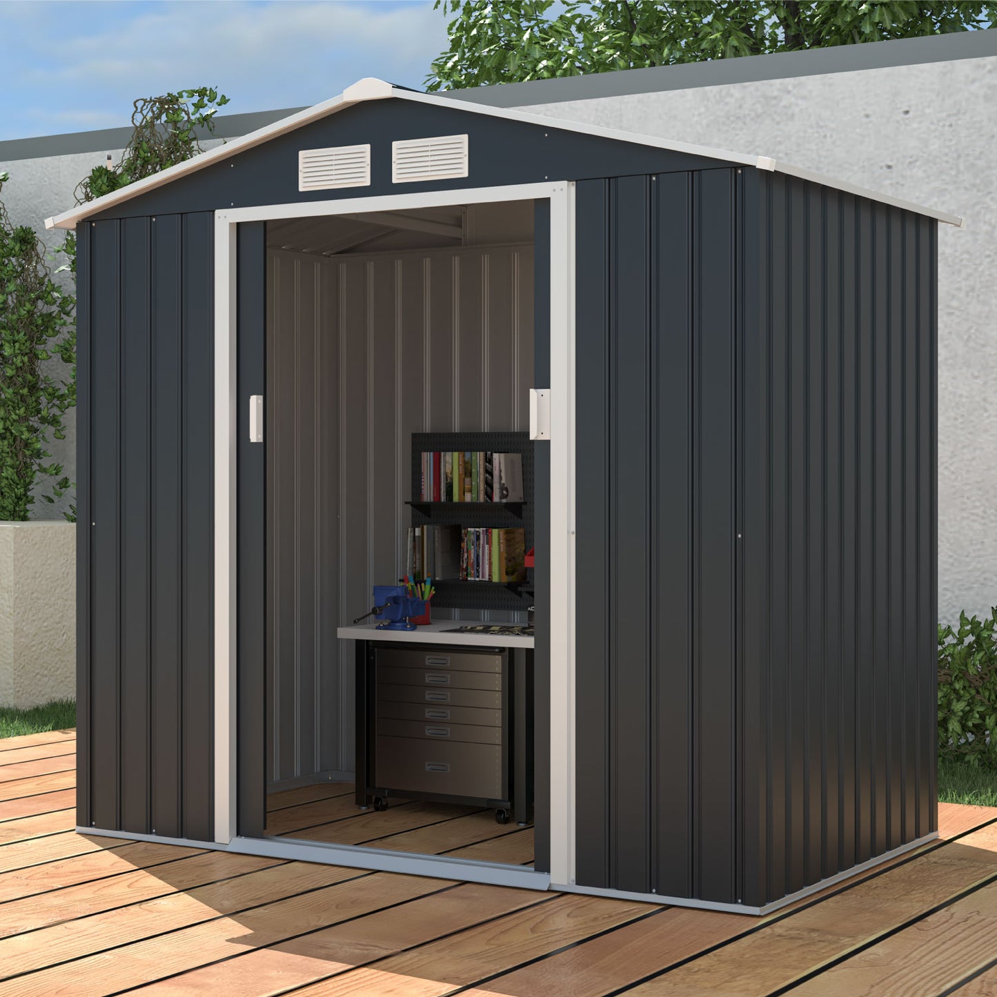 Cobertizo Armario Para Exterior Archer A 213x127x195 Cm Gris