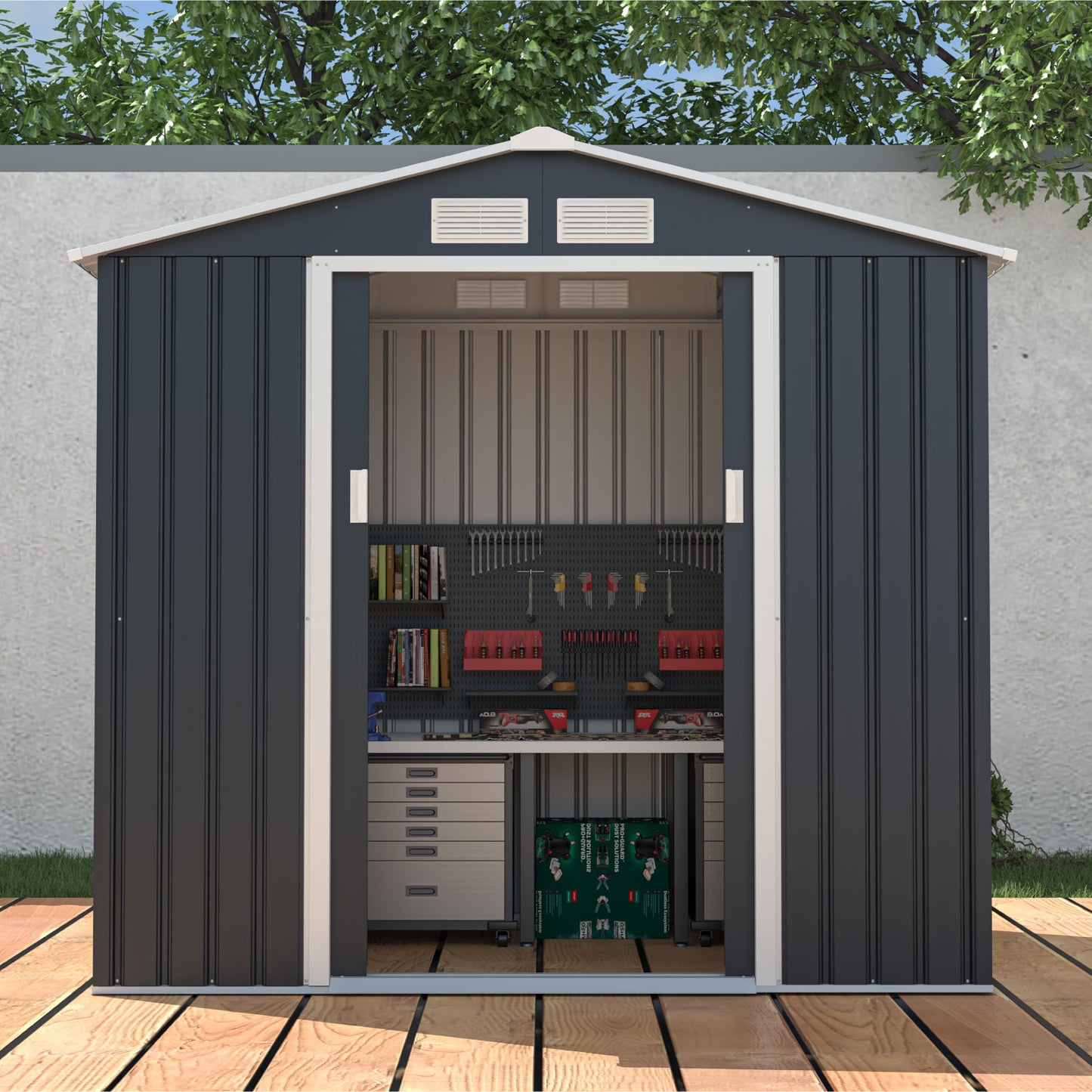 Cobertizo Armario Para Exterior Archer A 213x127x195 Cm Gris