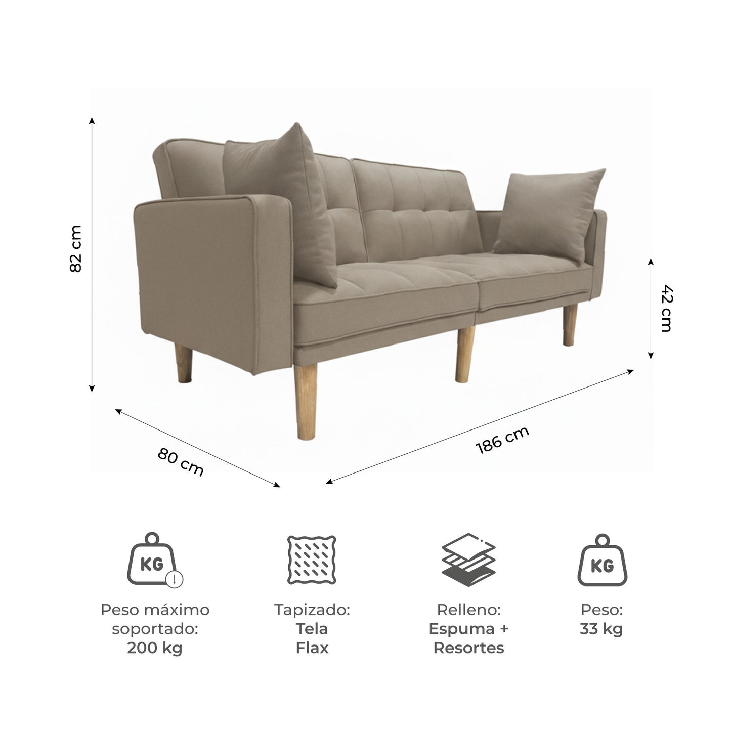 Sofá Cama 2 Cuerpos Fiano Beige