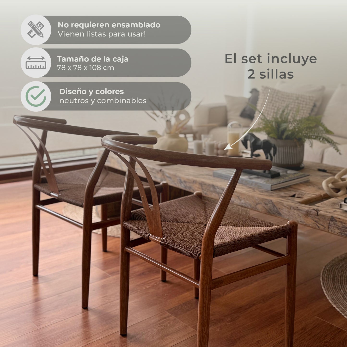 Set x2 Sillas de Comedor Makati Estilo Wishbone