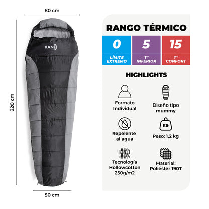 Bolsa de Dormir 0 / 5 / 15° El Plomo Gris