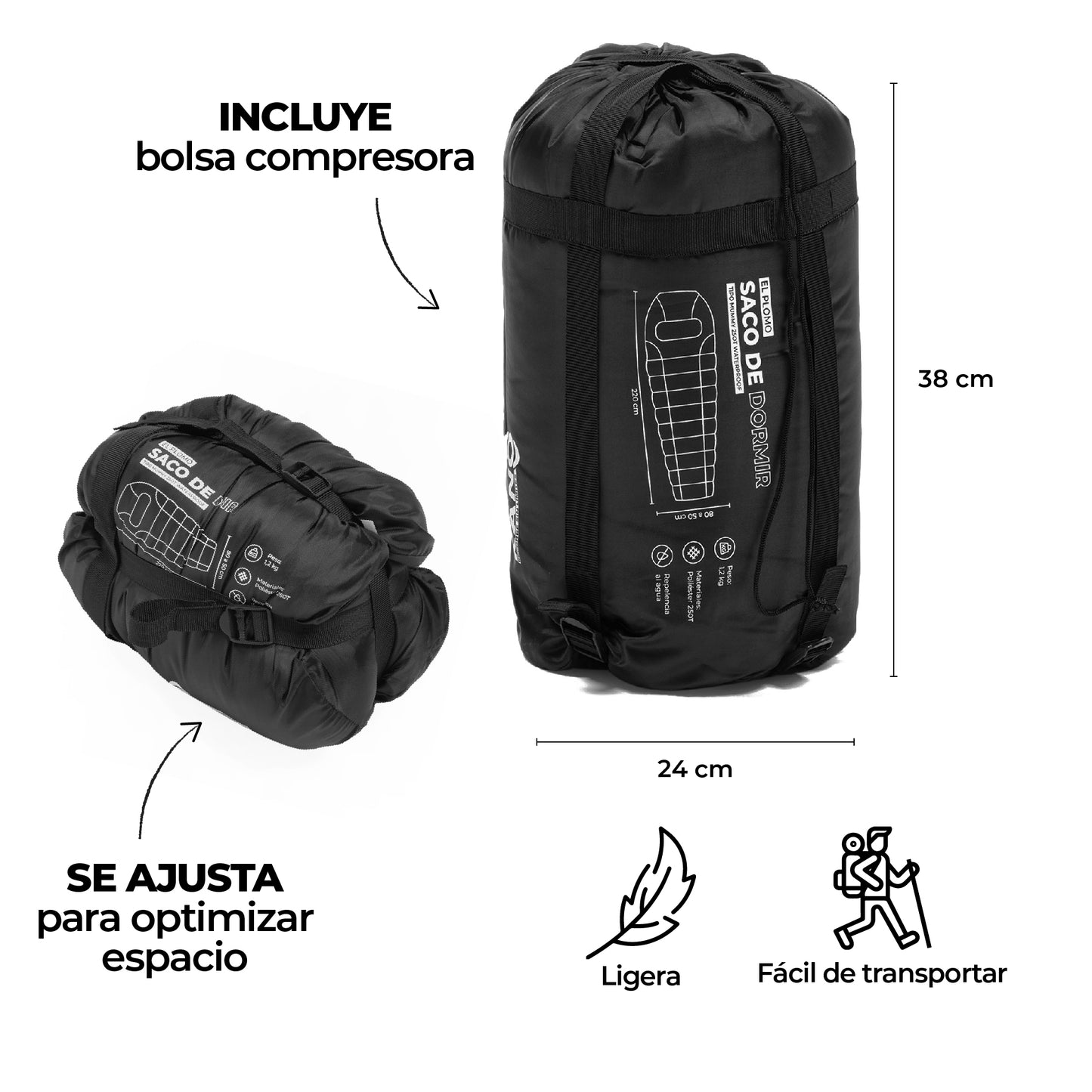Bolsa de Dormir 0 / 5 / 15° El Plomo Gris